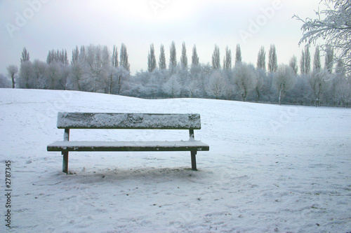 bench in the snow in park
