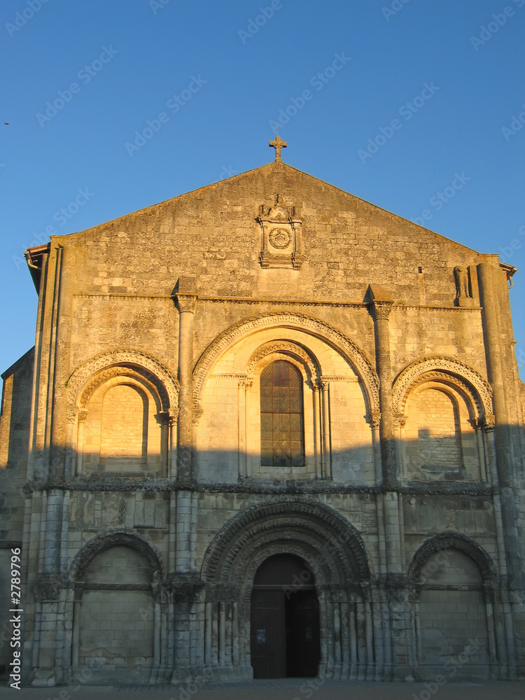 franch church with red colors at the sunset, france