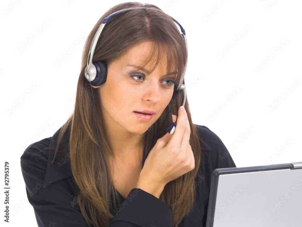 smiling businesswoman sitting at computer. smiling businesswoman sitting at computer.