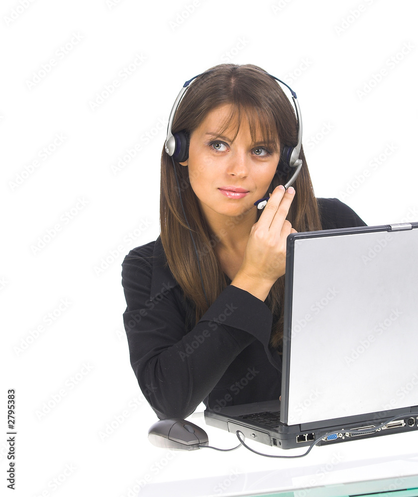 smiling businesswoman sitting at computer. smiling businesswoman sitting at computer.