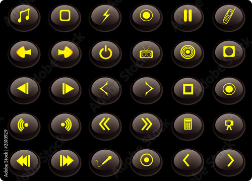 black and yellow media web buttons
