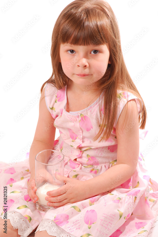 girl with milk-moustache holding glass of milk girl with milk-moustache holding glass of milk