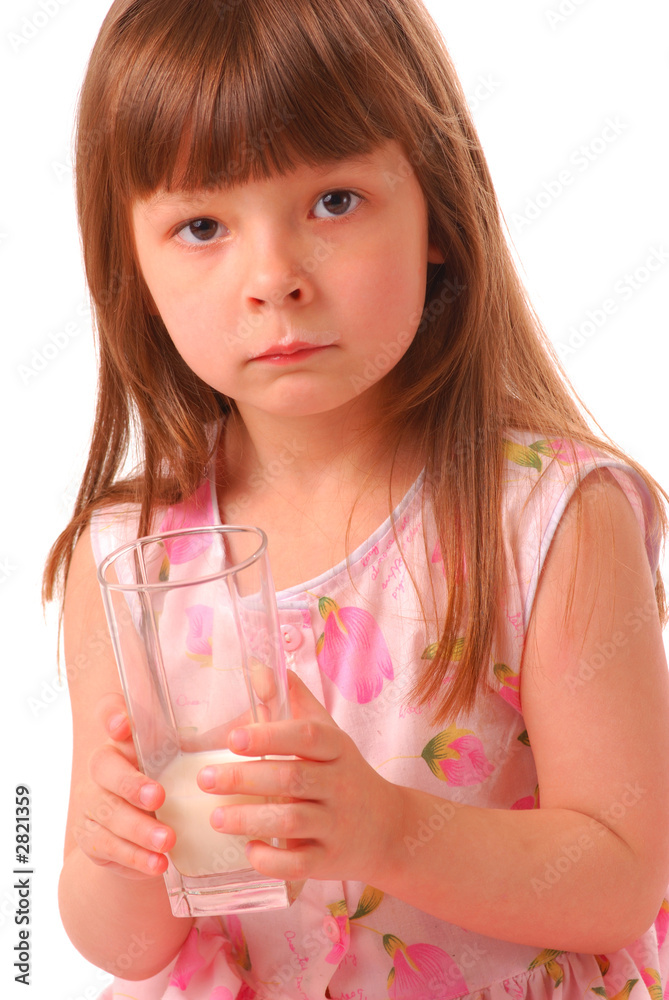 girl with milk-moustache holding glass of milk girl with milk-moustache holding glass of milk