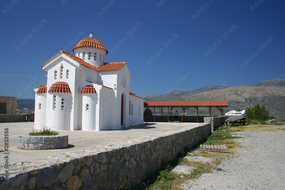 white church, crete, greece