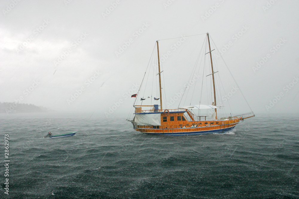 passenger yacht in the stormy ocean