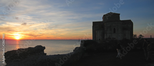 sunset at the talmont church, france, large panorama photo