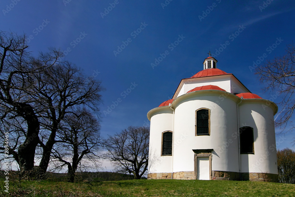 village chapel in the spring countryside