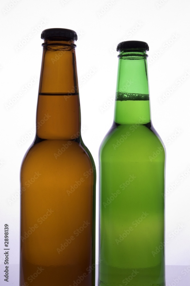 two beer bottles with no labels two beer bottles with no labels
