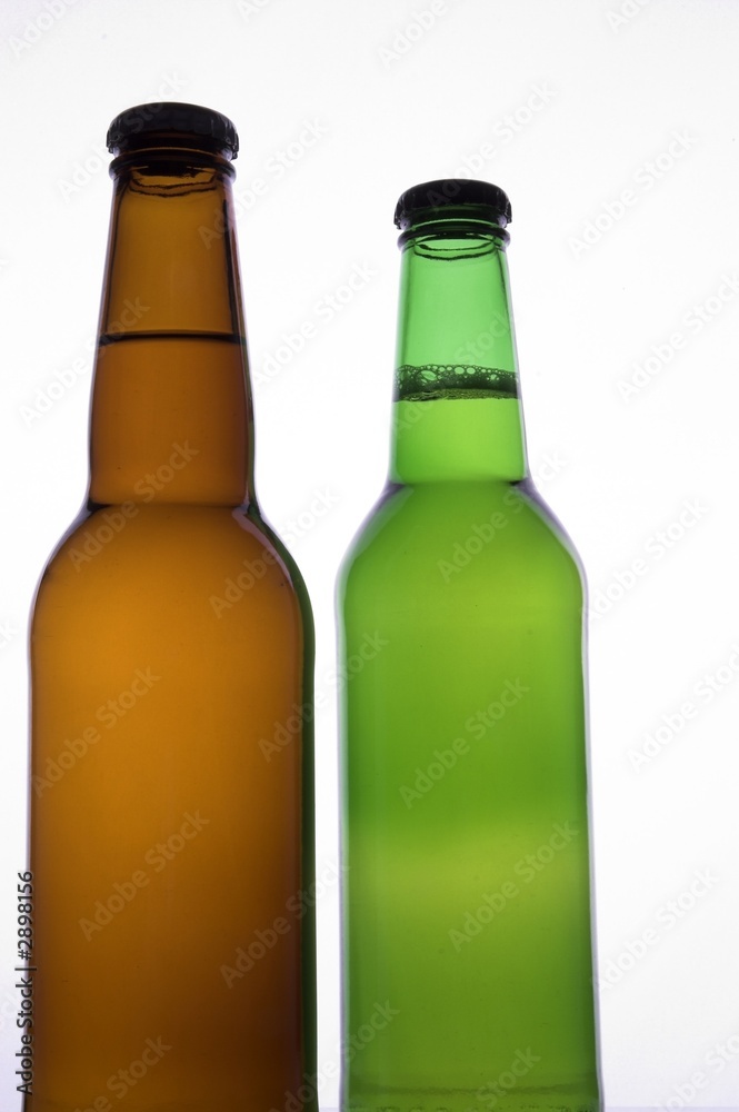 two beer bottles with no labels two beer bottles with no labels