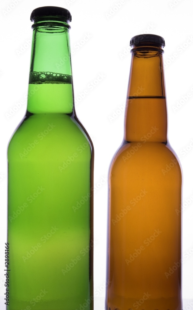 two beer bottles with no labels two beer bottles with no labels