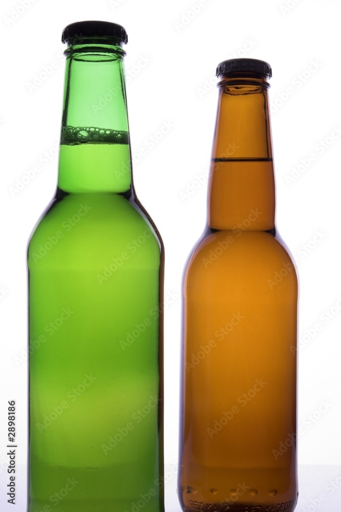 two beer bottles with no labels two beer bottles with no labels