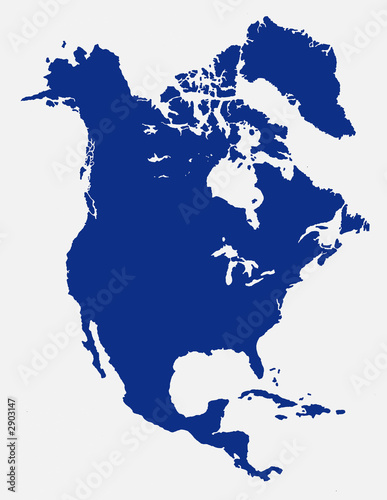 map of north and central america blue