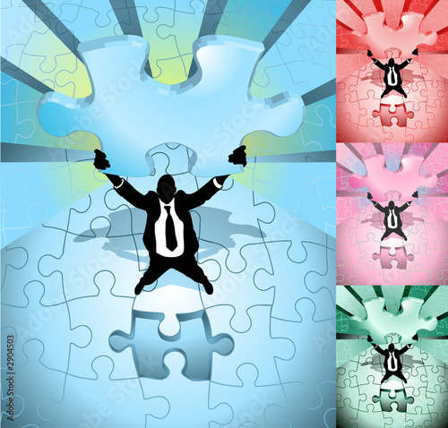 business man completing jigsaw