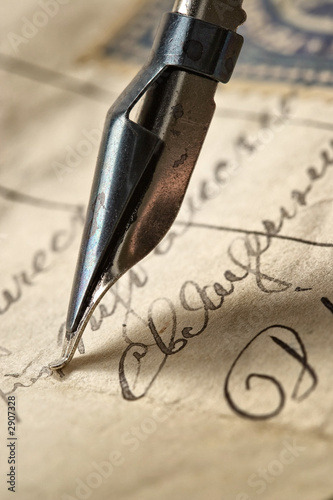ancient letter and ink feath