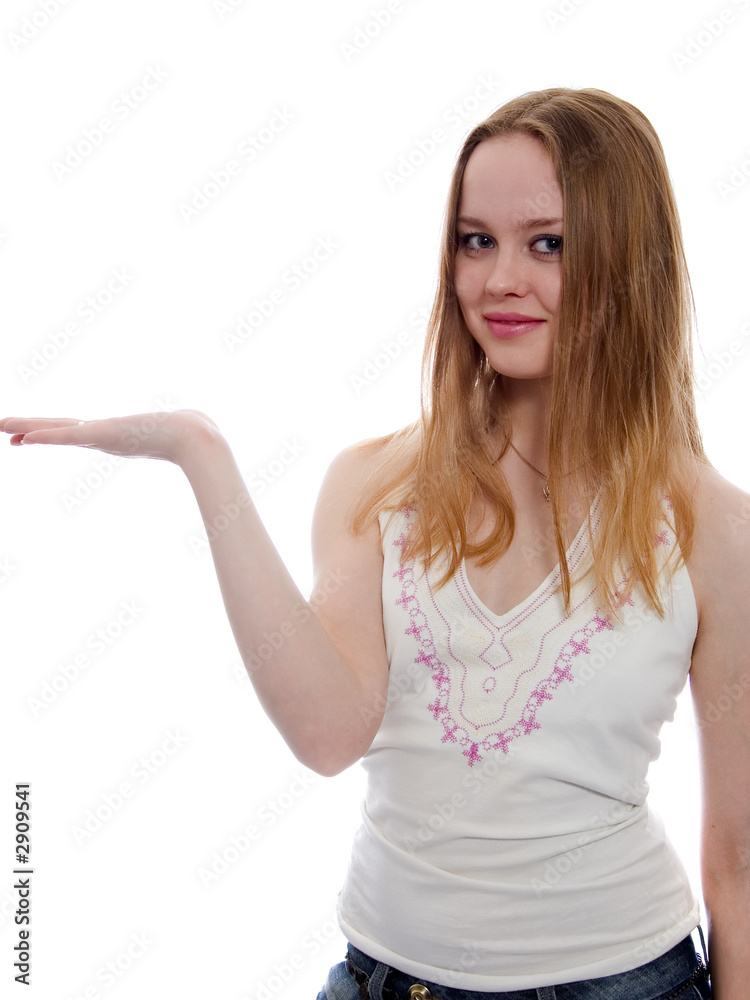 girl holding virtual product girl holding virtual product