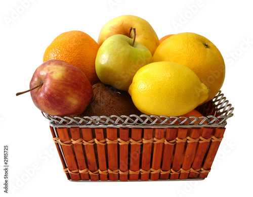 apple  orange  lemon in basket on white background