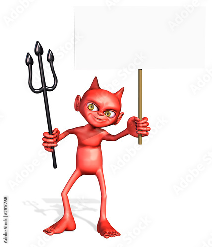 little devil holding blank sign