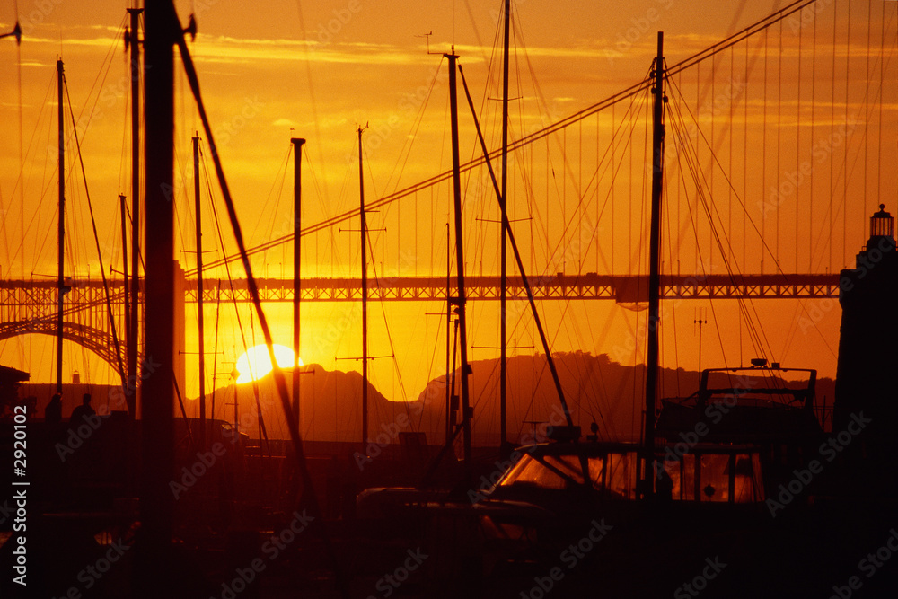 sunset behind the golden gate bridge