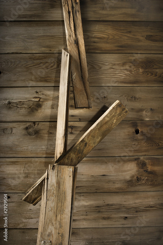 detail of rustic wooden building.