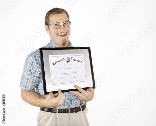Tablou pe pânză young man holding certificate and smiling.