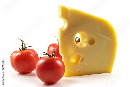big piece of fragrant elite cheese and tomatoes