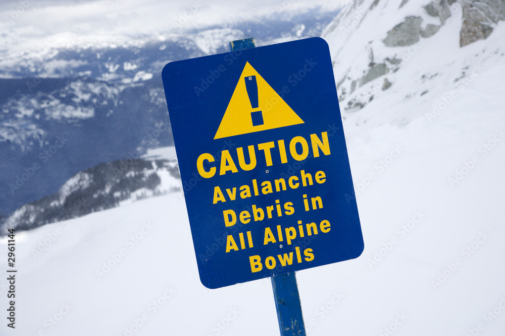 Snow ski resort caution sign. Snow ski resort caution sign.