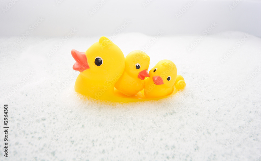 three rubber ducks in foam water #4 three rubber ducks in foam water #4