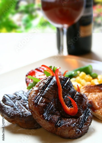 steak and wine