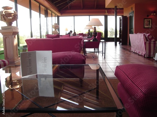 people in a hotel lobby