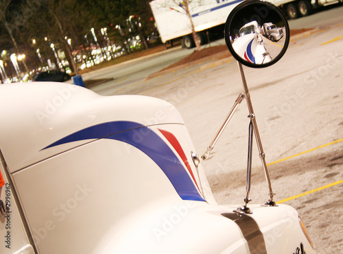 a pair of trucks reflected