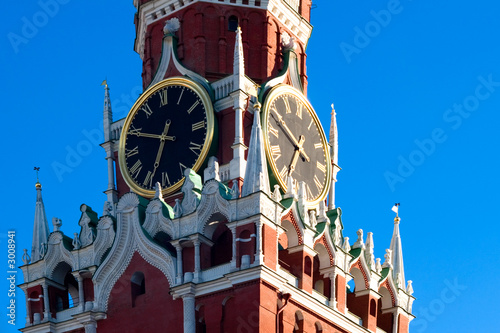 Photography clock on tower of moscow kremlin
