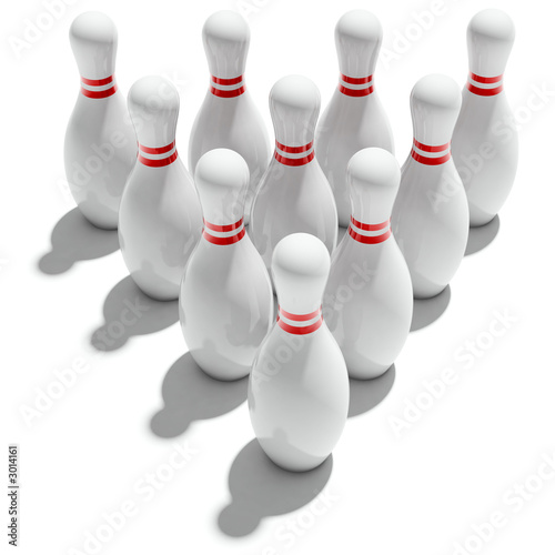 ten bowling pins in triangle