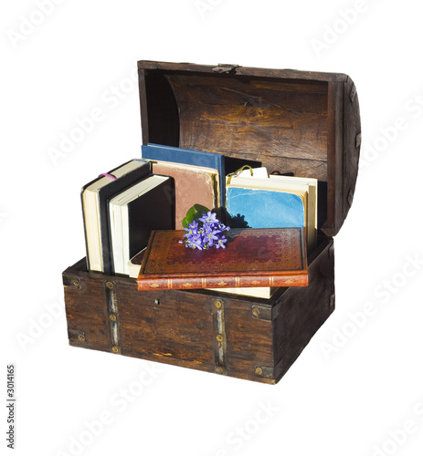 wooden chest with books