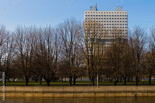 modern office building and park at the quay in cen