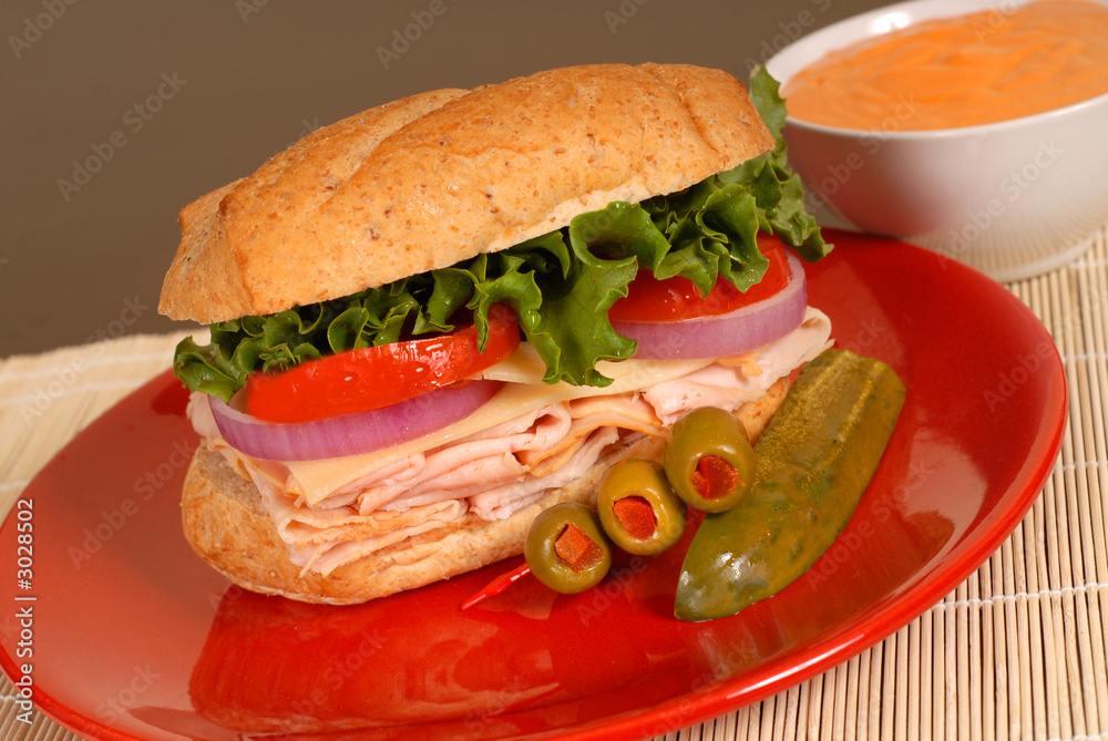 turkey and cheese sandwich with dipping sauce