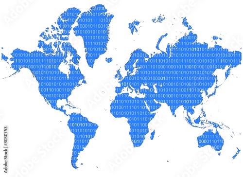 detailed map of the world with binary numbers
