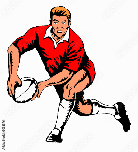 rugby player passing ball colour red
