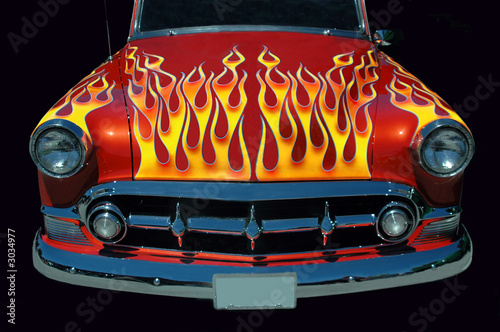 flaming classic car