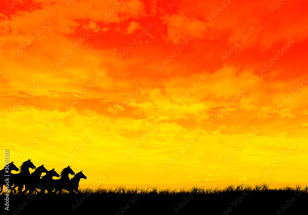 horses at gallop, digital illustration horses at gallop, digital illustration