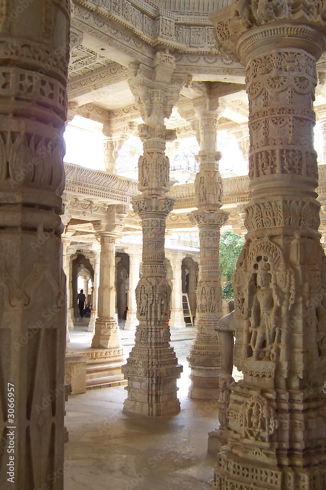 column of marble of a jain temple vertical view, ranakpur, india