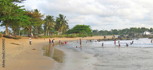african tropical beach and sea, cameroon, africa, panorama
