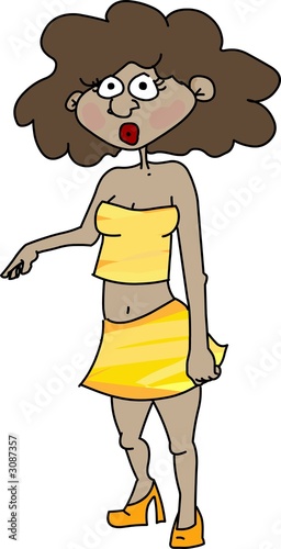 dark weird woman with yellow dress photo