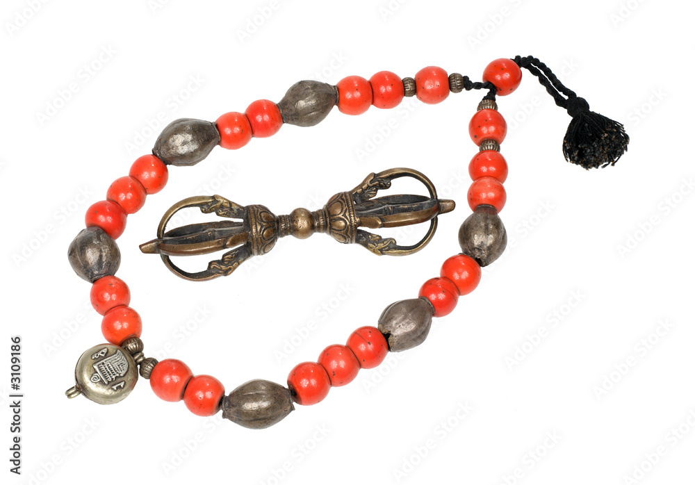 Antique Tibetan necklace and Vajra Antique Tibetan necklace and Vajra