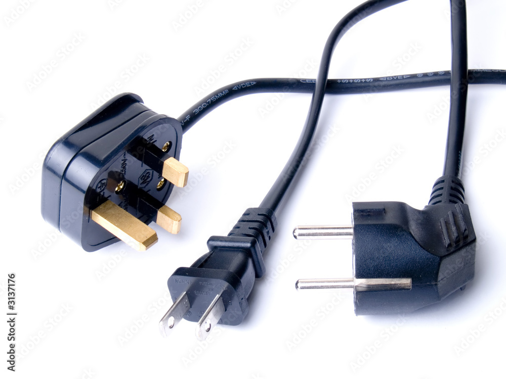 black electrical cords on white