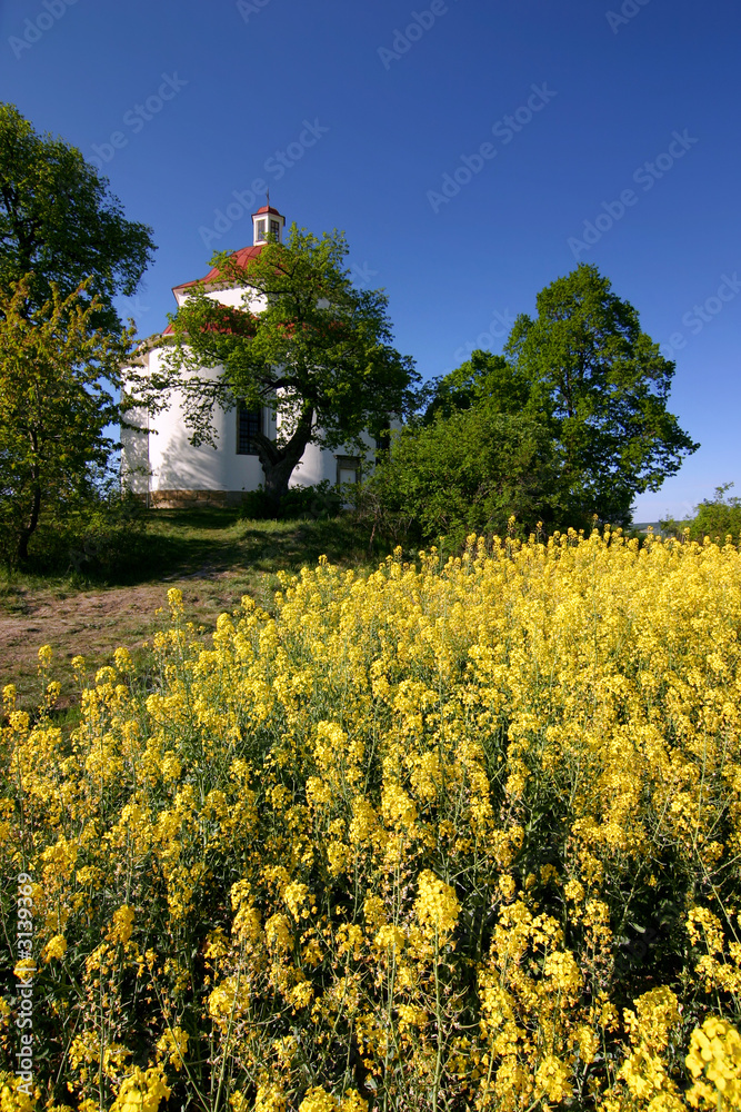village chapel in spring countryside