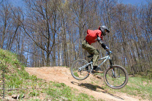 mountain biker is flying