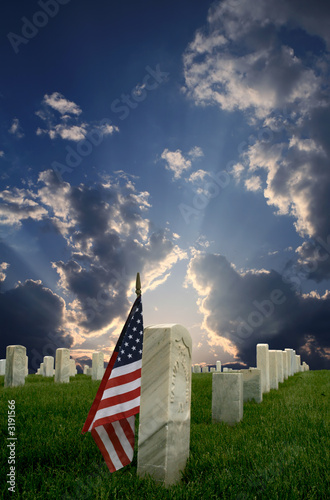 national cemetery with american flag