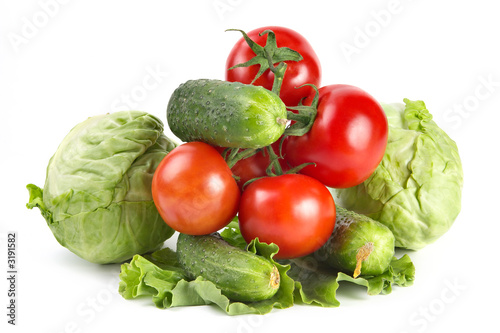 tomatoes, cabbage cucumbers and lettuce