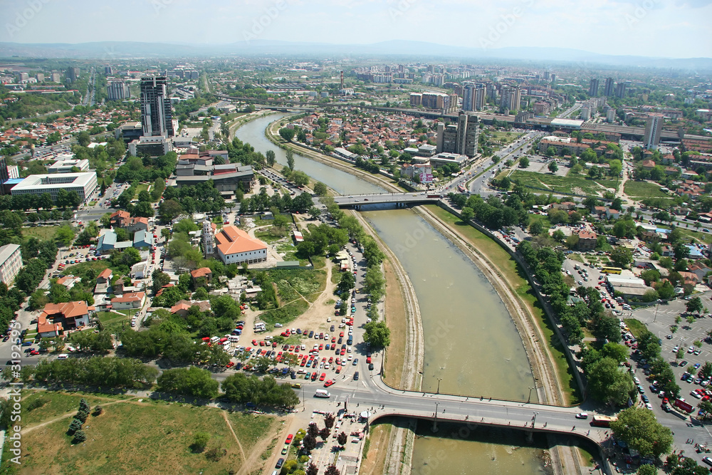 Naklejka premium areal view of the skopje - macedonia