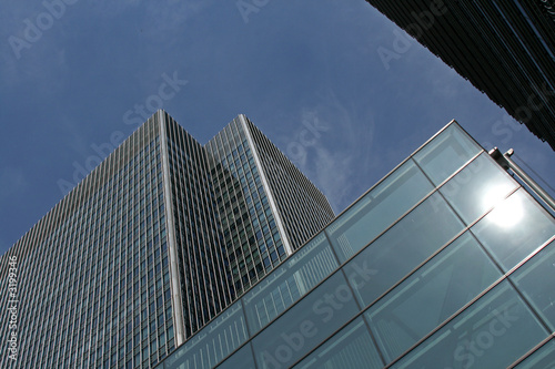 looking up at office buildings